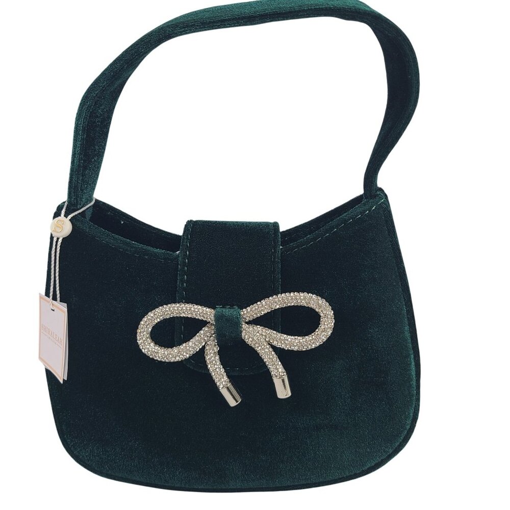 NWT Shiraleah Boden Mini Shoulder Bag Emerald Green Velvet Rhinestone Bow Accent